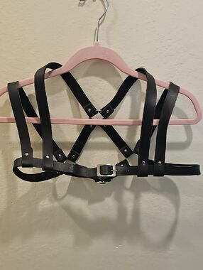 Adjustable Black Faux Leather Harness Belt